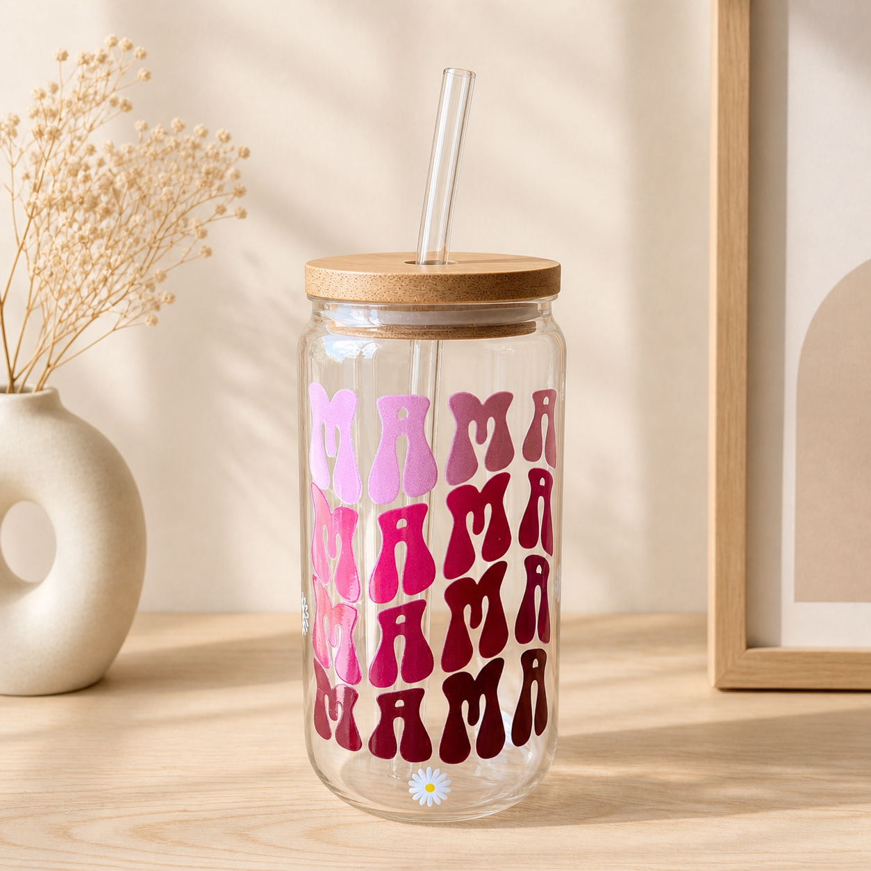19cca646-26a4-4aef-a345-11a2ecfc15ff Mamá - vaso de vidrio con sorbito y tapa de bambú - Imagen 1
