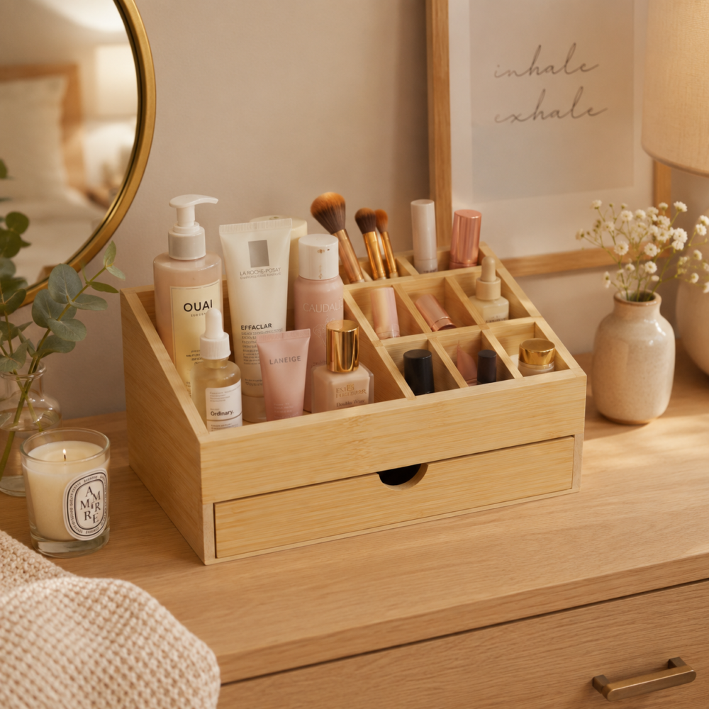 Organizador en bambú para maquillaje