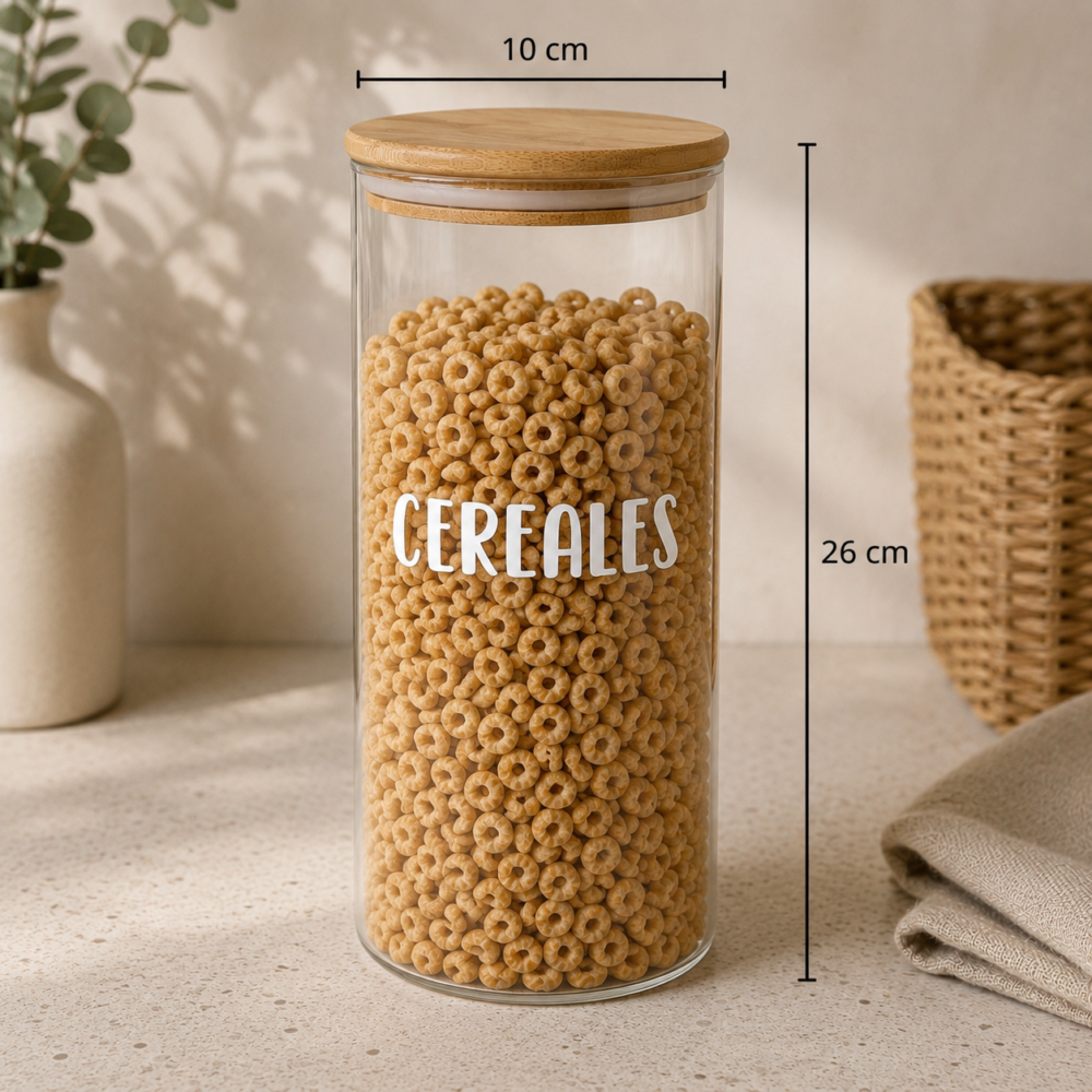 Frasco Redondo tapa bambú 1600ml / 10cm x 26cm