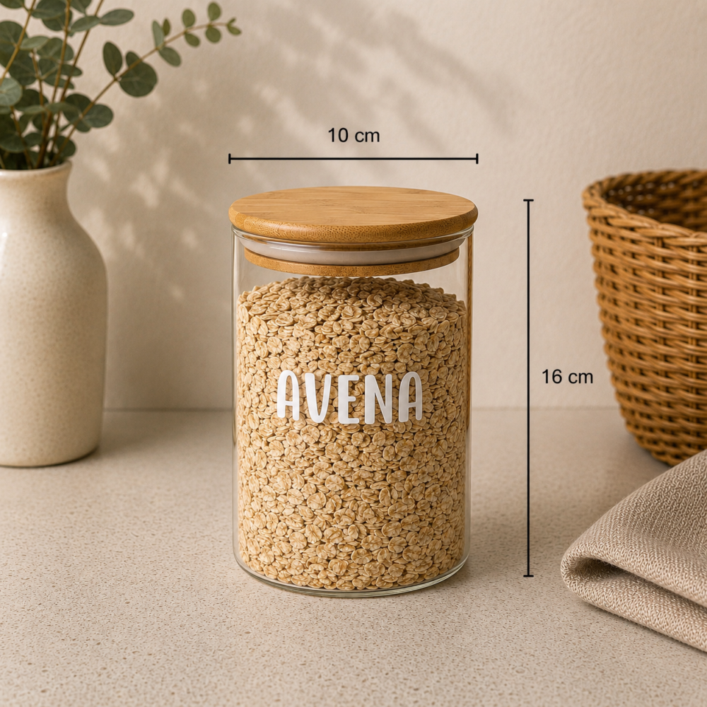 Frasco Redondo tapa bambú 950ml / 10 x 15cm