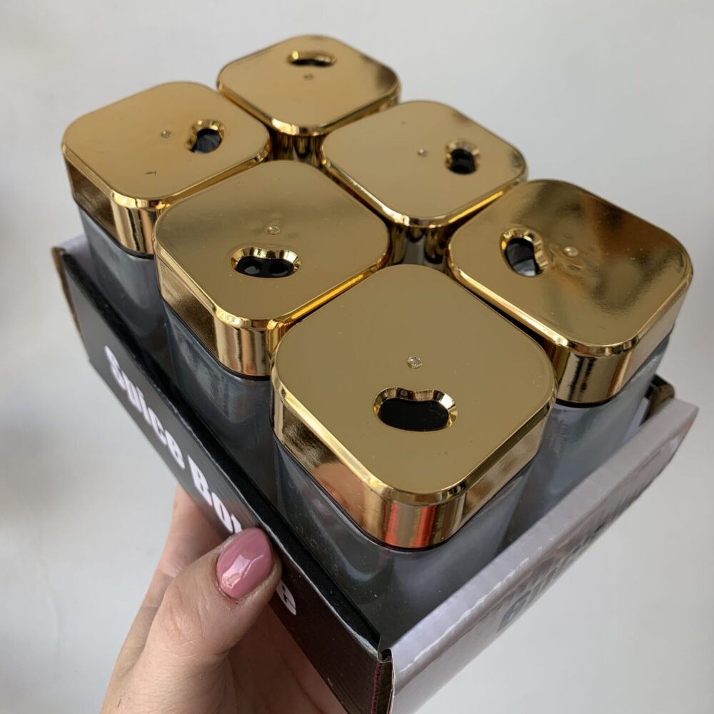 Especiero cuadrado tapa metálica x 6 DORADO