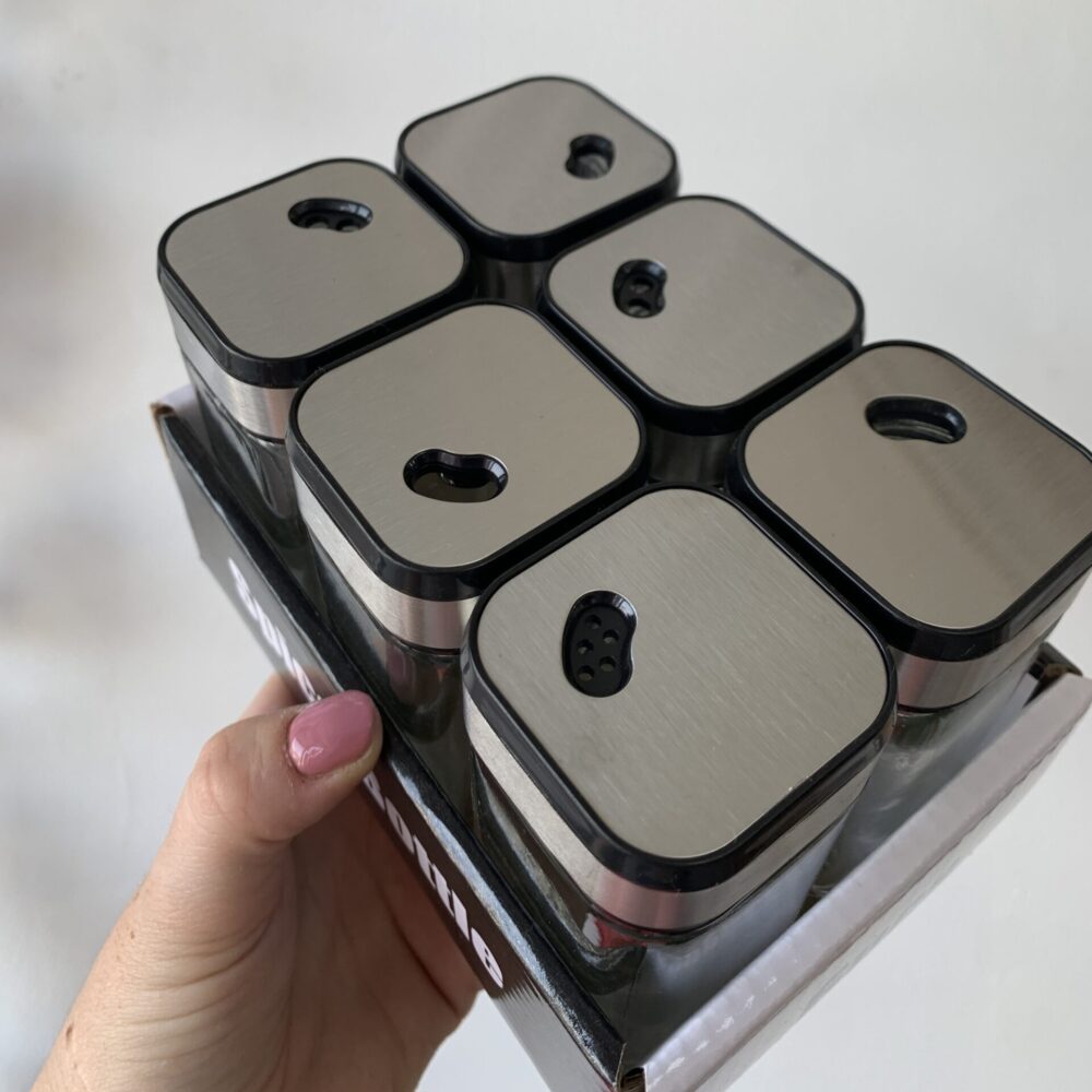 Especiero cuadrado tapa metálica x 6 PLATEADO