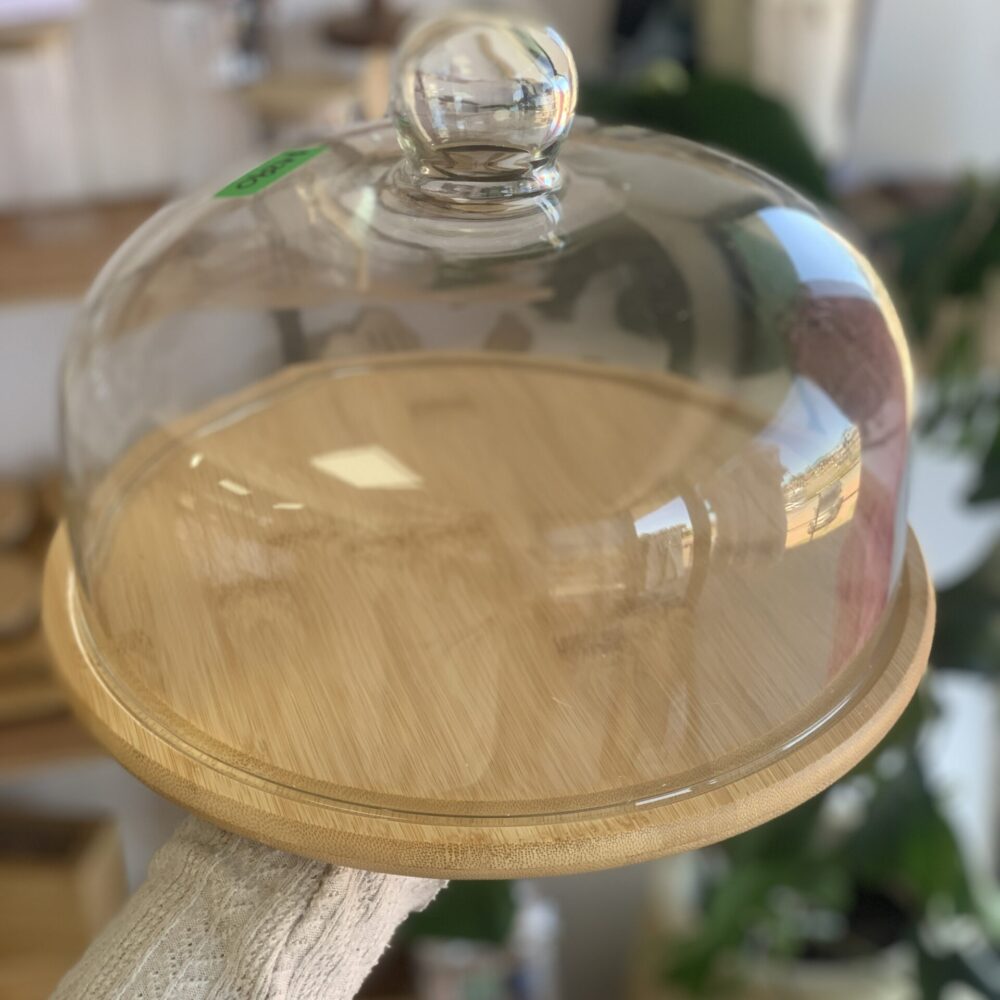 Campana para torta vidrio y bambú