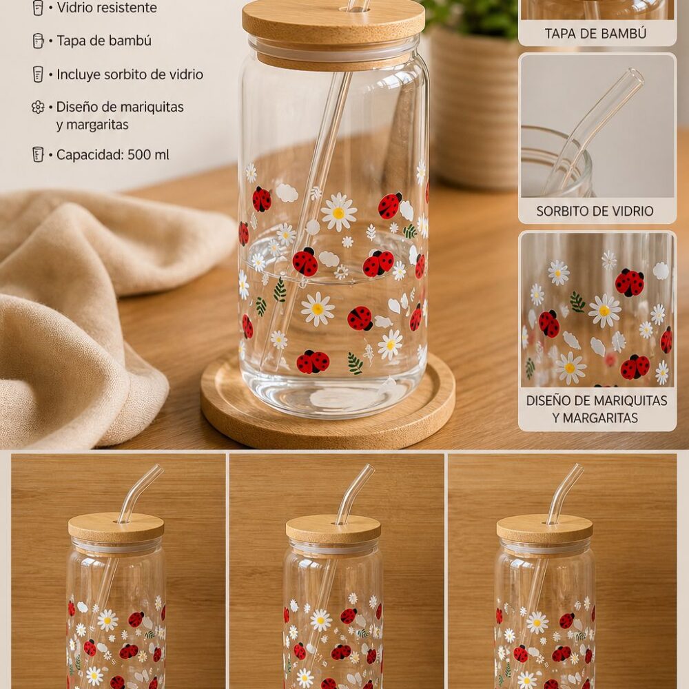 Vaso de vidrio con sorbito - diseño