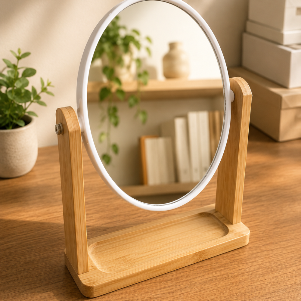 Espejo de pie blanco oval
