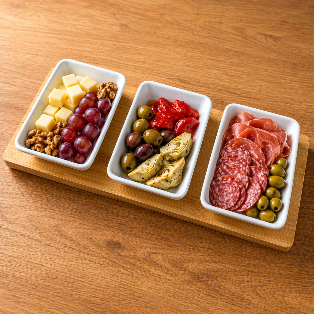 Copetinero rectangular con base de bambú